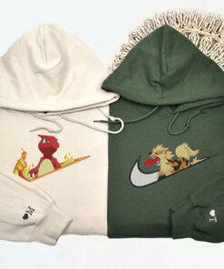 Custom Embroidered Swoosh Chameleon x Swoosh Dragon fox Matching Hoodies Sweatshirts For Couples